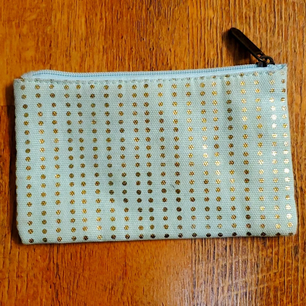 Primrose Hill London Pale Green and Gold Polka Dot Zip Pouch for Makeup or Money